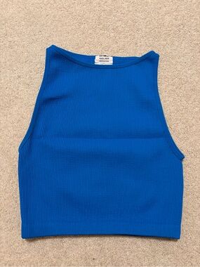 Cotton On Ribbed High-Neck Crop Tank - Blue